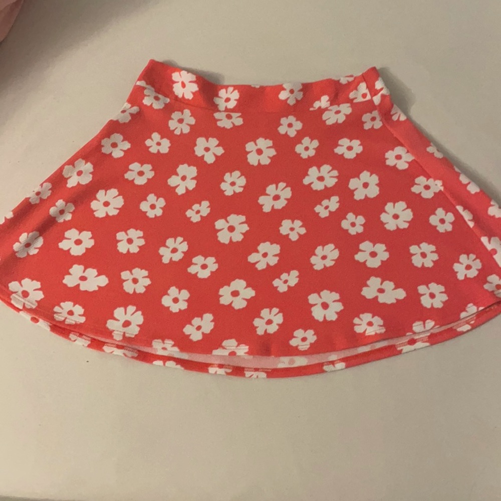 Pink Circle Skirt with White Flowers, LIKE NEW